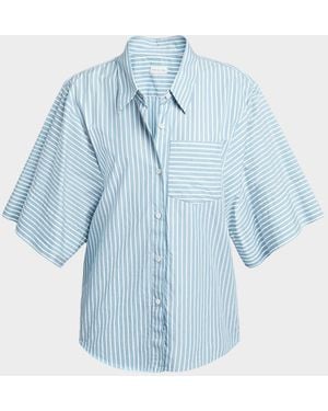 Dries Van Noten Clea Striped Cotton Short-Sleeve Button-Down Shirt - Blue