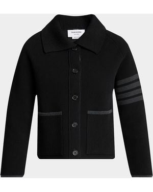 Thom Browne 4-Bar Stripe Cotton Pique Hybrid Polo Jacket - Black