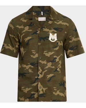 Moncler Monogram Camouflage Poplin Camp Shirt - Green