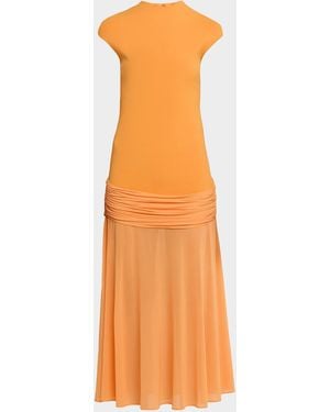 Et Ochs Nola Mock-Neck Combo Midi Dress - Orange