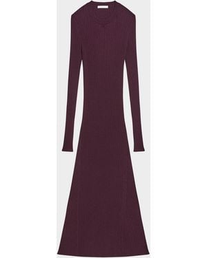 Helmut Lang Open-Back Ribbed Wool Dress - Purple