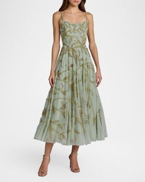 Mac Duggal Embellished Mesh Midi-Dress - Green