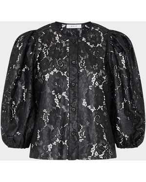 MILLY Nannie Lace-Effect Faux Leather Top - Black