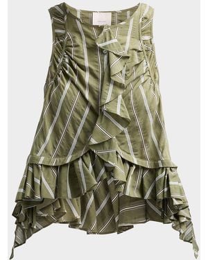 Cinq À Sept Azura Striped Ruffled Sleeveless Top - Green