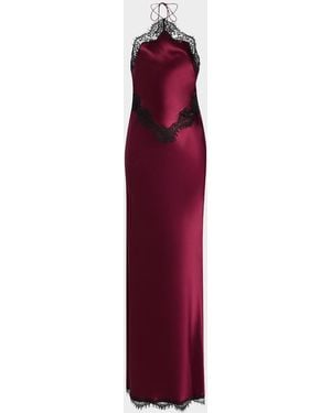 retroféte Everly Lace-Trim Satin Halter Dress - Purple