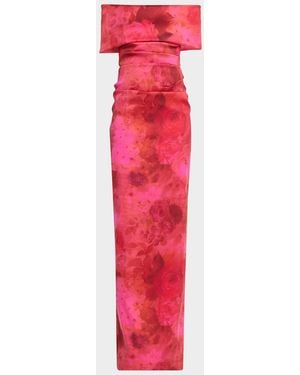 Teri Jon Floral Stretch Mikado Off-Shoulder Gown - Red