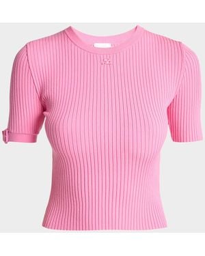 Courreges Buckle Short-Sleeve Rib Knit Top - Pink
