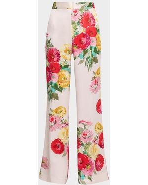 Libertine Pat Nixon Floral Silk Straight-Leg Pants - Red