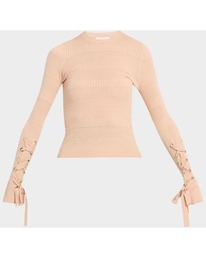 AKNVAS Jean Knit Top With Lace-Up Cuffs - White