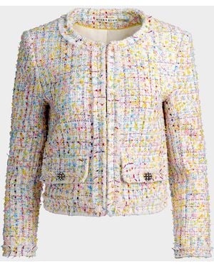 Alice + Olivia Landon Tweed Cropped Jacket - White