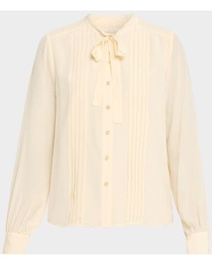Ulla Johnson Delvine Tie-Neck Button-Front Blouse - Natural