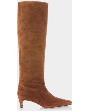 STAUD Wally Suede Knee-High Boots - Brown