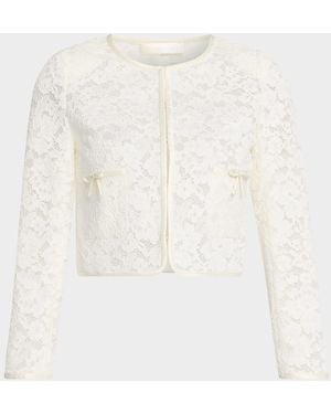 LoveShackFancy Junetta Floral Lace Cropped Jacket - White