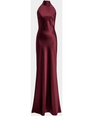 Ralph Lauren Chilton Satin Halter Evening Dress - Red