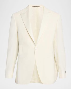 Canali Wool Peak Lapel Dinner Jacket - Natural