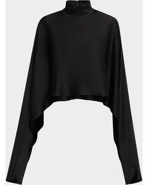 LAPOINTE Satin Crop Caftan Top - Black