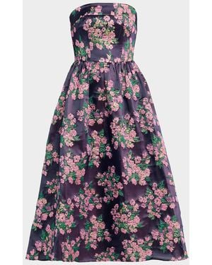 Shoshanna Dana Strapless Floral Jacquard Midi Dress - Purple