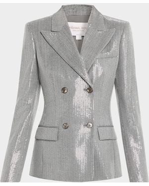 Michael Kors Double-Breasted Pinstripe Sequin Jacket - Gray