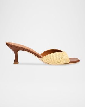 STAUD Brigitte Raffia Kitten-Heel Mules - Multicolor