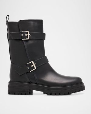Gianvito Rossi Thiago Leather Mid-Calf Biker Boots - Black