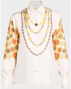 Versace Jeans Couture Printed Silk Twill Shirt - White