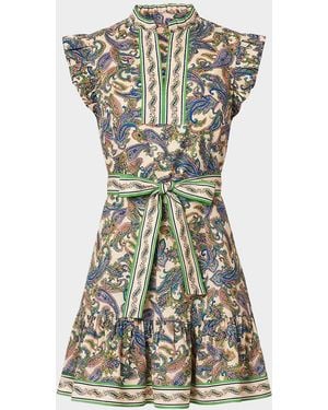 Shoshanna Leah Tie-Waist Paisley Stretch-Cotton A-Line Mini Dress - Green