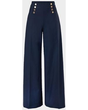 Carolina Herrera Alba Button-Front Wide-Leg Sailor Pants - Blue