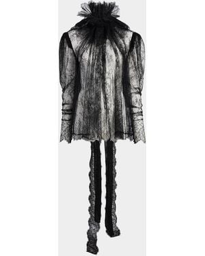 KHAITE Bonnie Sheer Lace Ruffle-Neck Top - Black