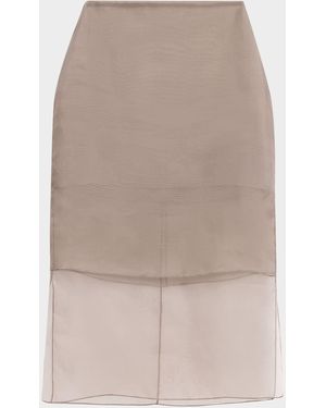 Brandon Maxwell Brett Layered Silk Organza Midi Pencil Skirt - Natural