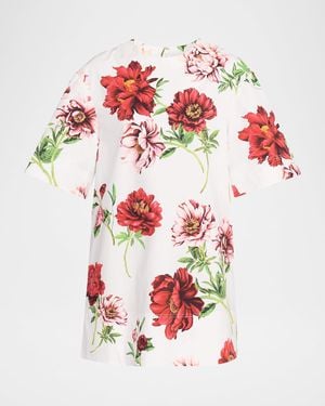 Oscar de la Renta Peony Printed Poplin Shift Dress - White