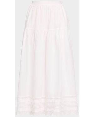 Xirena Tilda Pintuck Scalloped Cotton Midi Skirt - White