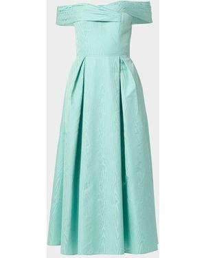 Shoshanna June Pleated Off-Shoulder Midi Dress - Blue
