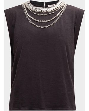 Cinq À Sept Bella Layered Necklace Cotton Tee - Black