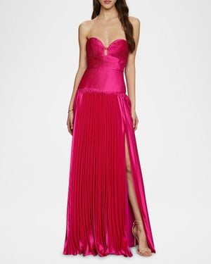 AMUR Ludlow Strapless Pleated Satin Gown - Red