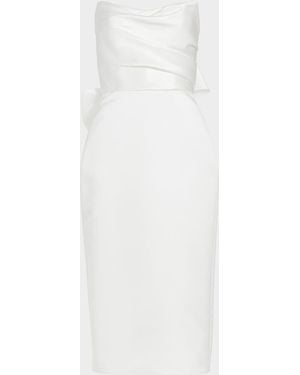 Amsale Duchess Satin Bow-Back Midi Dress - White