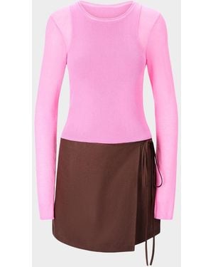 STAUD Taylor Mixed-Media Mini Dress - Pink