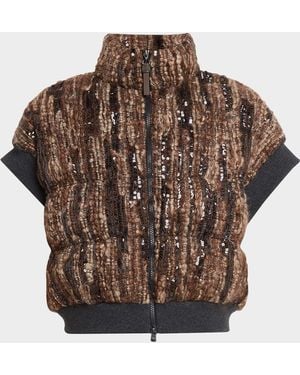 Brunello Cucinelli Paillette Mohair Boucle Padded Vest - Brown