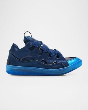 Lanvin Apos;S Curb Satin Leather Oversized Sneakers - Blue