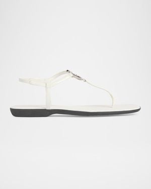 Gucci Gg Ease Patent Leather Thong Sandals - White