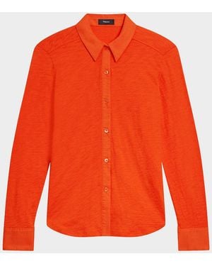 Theory Riduro Organic Cotton Button-Down Shirt - Orange