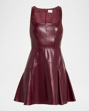 MILLY Square-Neck Vegan Leather Mini Dress - Purple