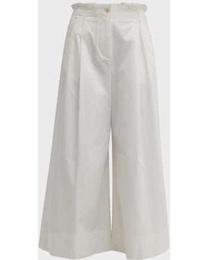 Merlette Sargent Embroidered Pleated Wide-Leg Pants - White