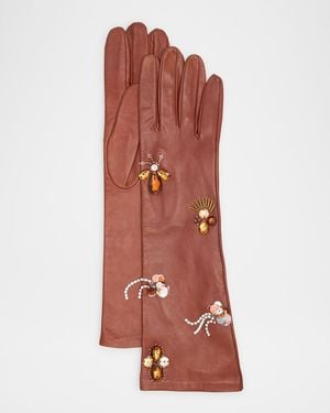 Ulla Johnson Laetitia Embellished Leather Gloves - Red