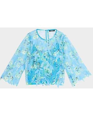 Emanuel Ungaro Parker Printed Guipure Leaf Lace Blouse - Blue