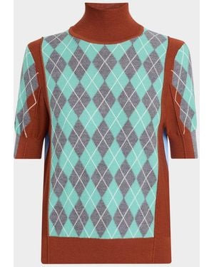 Zankov Melani Argyle Turtleneck Top - Blue