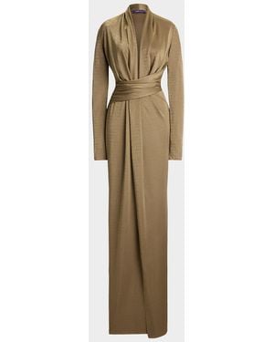Ralph Lauren Ashten Metallic Jersey Evening Dress - Natural