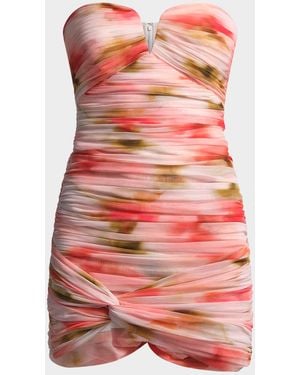 BCBGMAXAZRIA Elia Strapless Ruched Mesh Mini Dress - Red