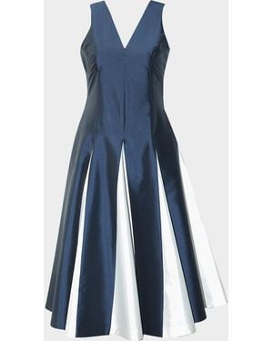 LOVEBIRDS Mythos Sleeveless Contrast Godet Midi Dress - Blue