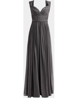 Pamella Roland Sleeveless Ruched Chiffon Cape Gown - Multicolor