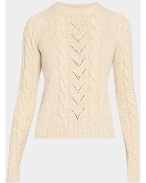 Max Mara Paillette Wool-Cashmere Cable Knit Crewneck Sweater - Natural